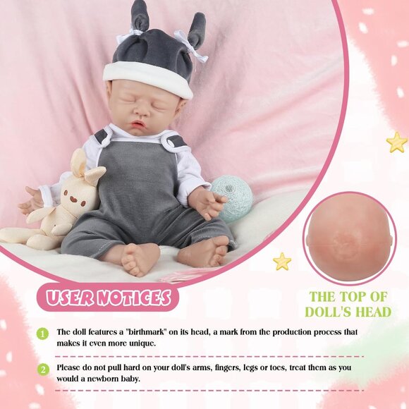 🆕12Inch Full Platinum Silicone Reborn Baby Dolls Eye Closed Boy with Doll Cloth - Picture 2 of 5